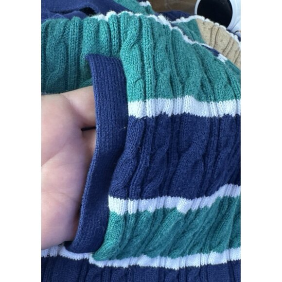 Lands End Women Small Cableknit Cardigan Stripe Academia Preppy Coastal Nautical - Picture 3 of 5